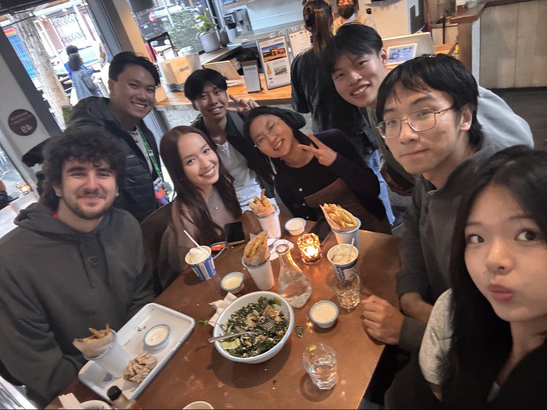 Friends around a restaurant table
